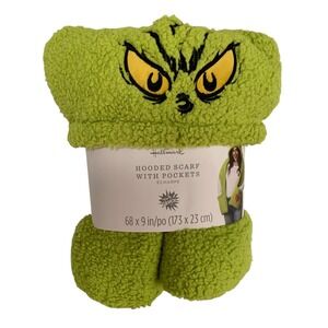Grinch Hooded Scarf w Pockets Hallmark Dr Seuss Green Sherpa Plush New NWT